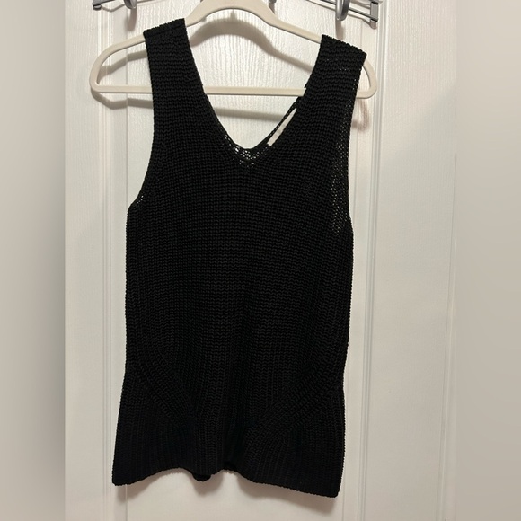 Loft Double V Sweater Tank Women’s Large Black Open Knit  Pullover Classic top - Picture 1 of 11